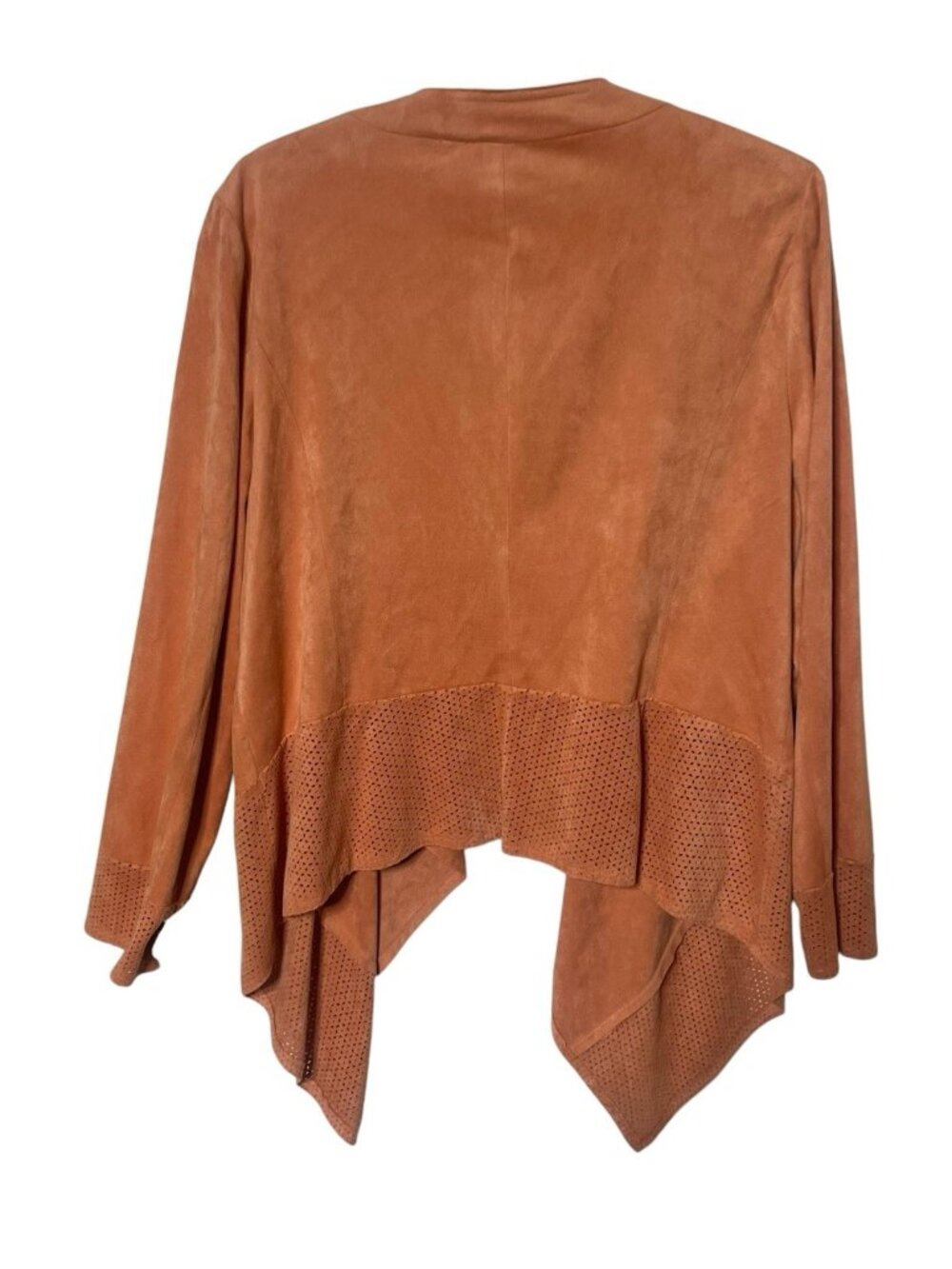 Chicos Womans Waterfall Open Cardigan Jacket Peach Muleskin Size Large Lasercut - Picture 2 of 5